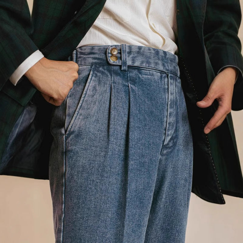 Men's Denim Pleated Gurkha Tailored Pants – Ovannis