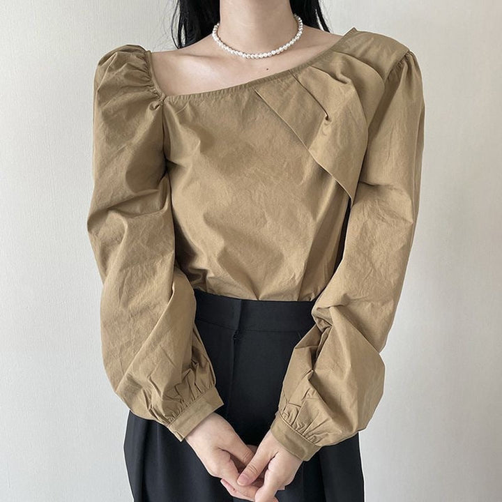 Women’s Asymmetrical Puff Sleeve Blouse Top