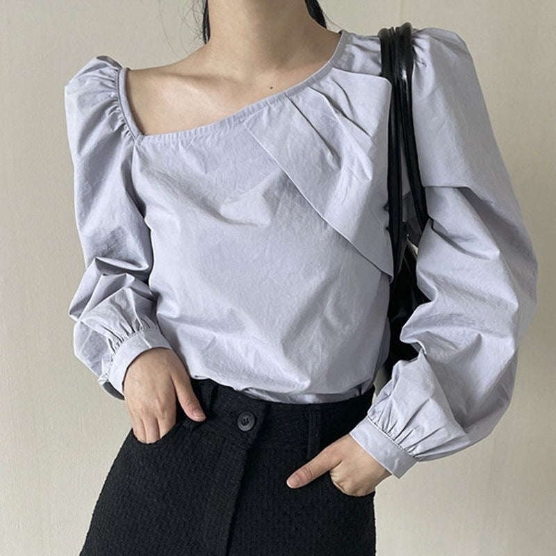 Women’s Asymmetrical Puff Sleeve Blouse Top