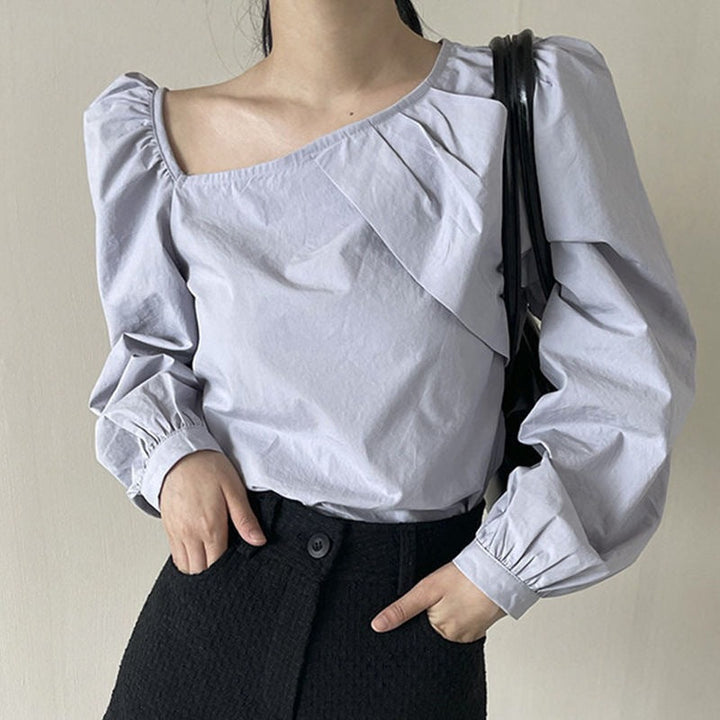 Women’s Asymmetrical Puff Sleeve Blouse Top