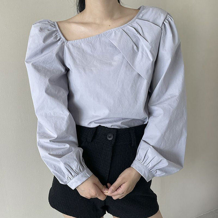 Women’s Asymmetrical Puff Sleeve Blouse Top