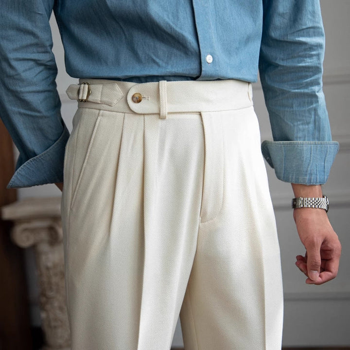 Men's Basketweave Dress Pleated High Waist Gurkha Pants