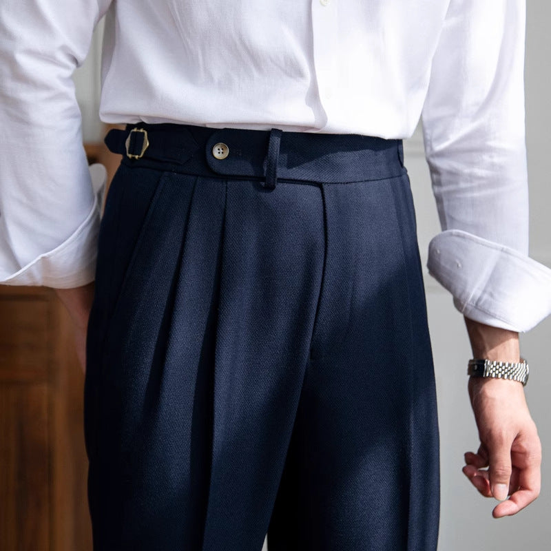 Men's Basketweave Dress Pleated High Waist Gurkha Pants