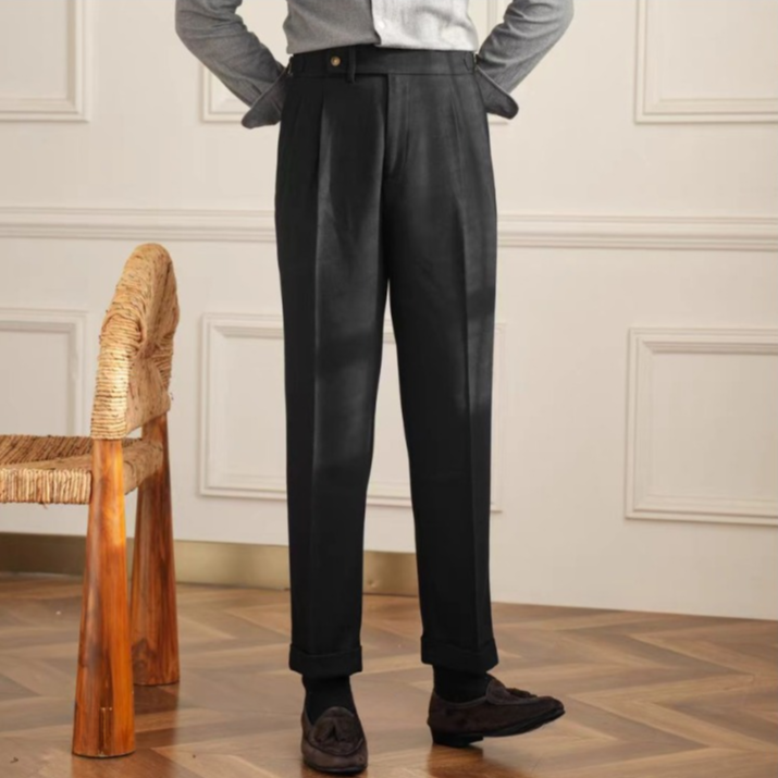 Men's Basketweave Dress Pleated High Waist Gurkha Pants