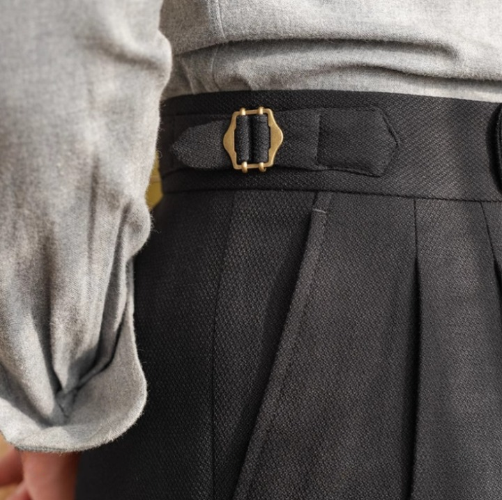 Men's Basketweave Dress Pleated High Waist Gurkha Pants