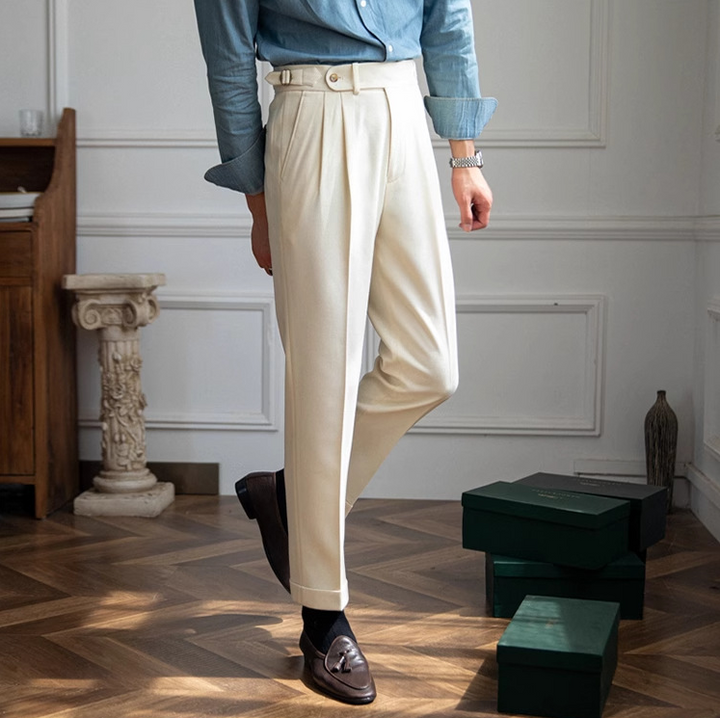 Men's Basketweave Dress Pleated High Waist Gurkha Pants