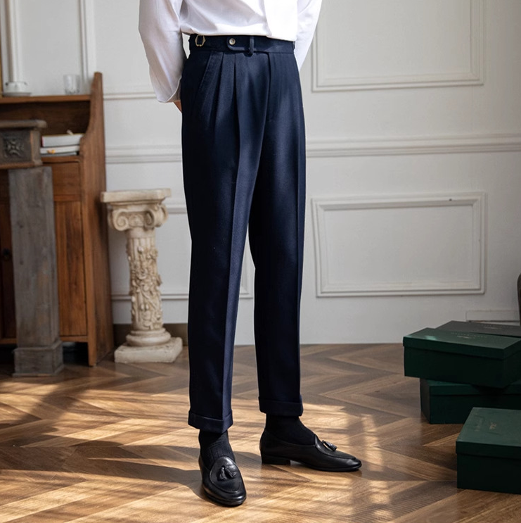 Men's Basketweave Dress Pleated High Waist Gurkha Pants