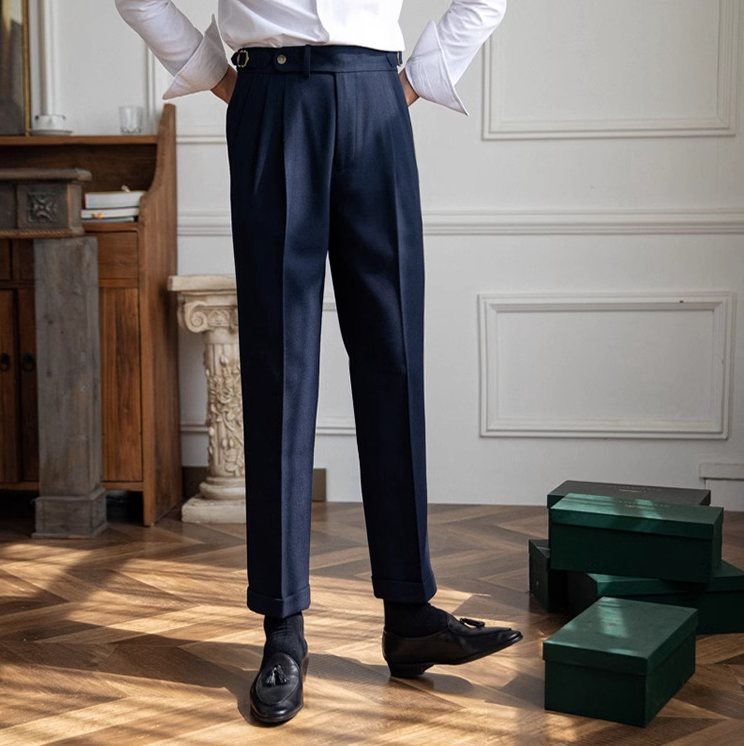 Men's Basketweave Dress Pleated High Waist Gurkha Pants
