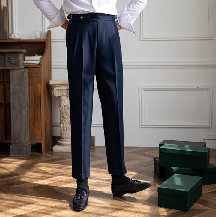Men's Basketweave Dress Pleated High Waist Gurkha Pants