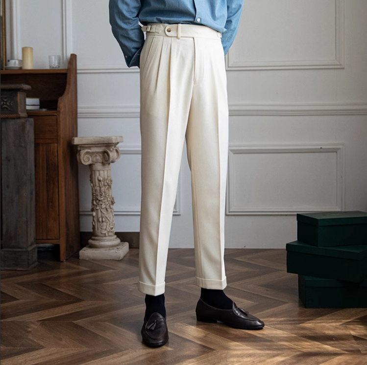 Men's Basketweave Dress Pleated High Waist Gurkha Pants