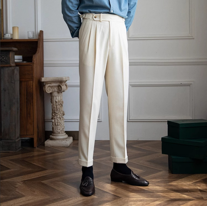 Men's Basketweave Dress Pleated High Waist Gurkha Pants