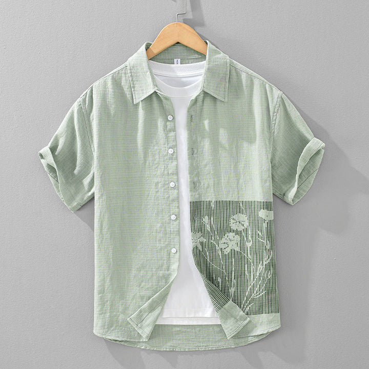 Men's Botanical Panel Short Sleeve Casual Lightweight Summer Shirt
