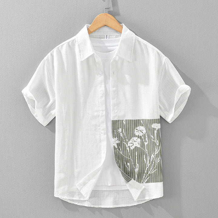 Men's Botanical Panel Short Sleeve Casual Lightweight Summer Shirt