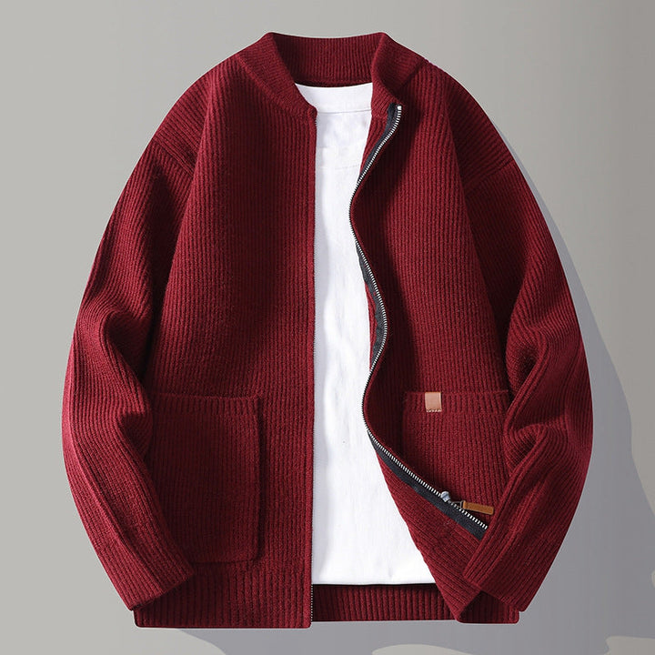 Men’s Ribbed Knit Zip Cardigan - Minimalist Textured Jacket