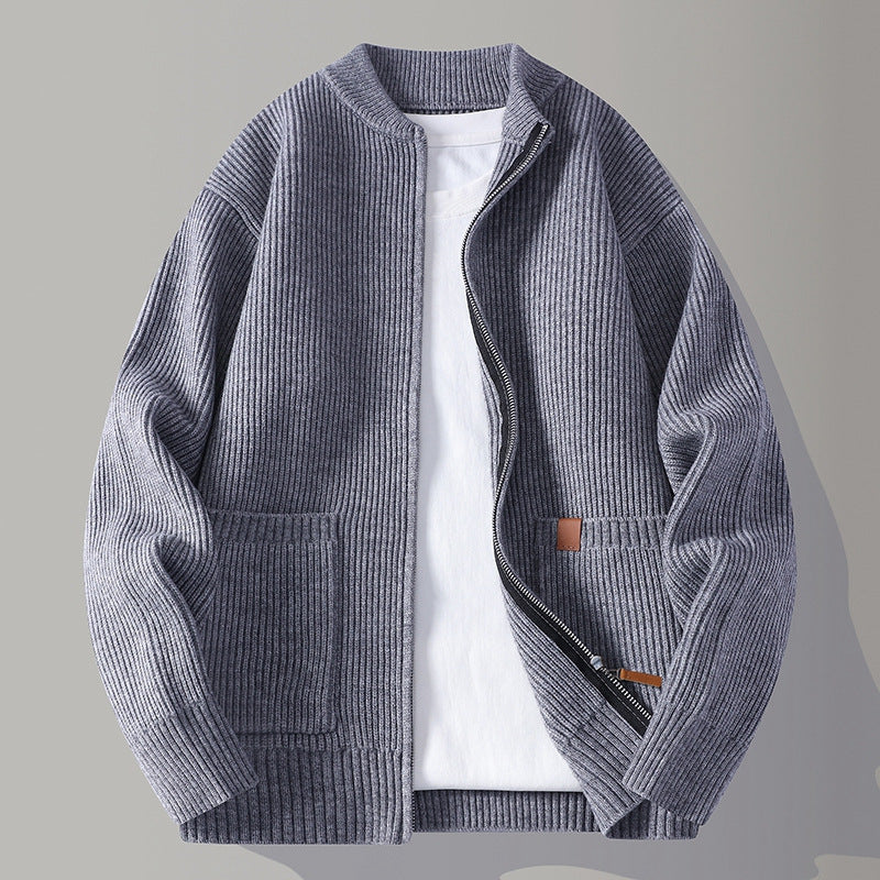 Men’s Ribbed Knit Zip Cardigan - Minimalist Textured Jacket