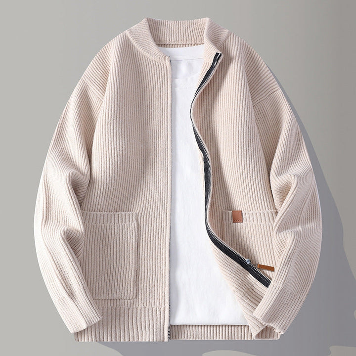Men’s Ribbed Knit Zip Cardigan - Minimalist Textured Jacket