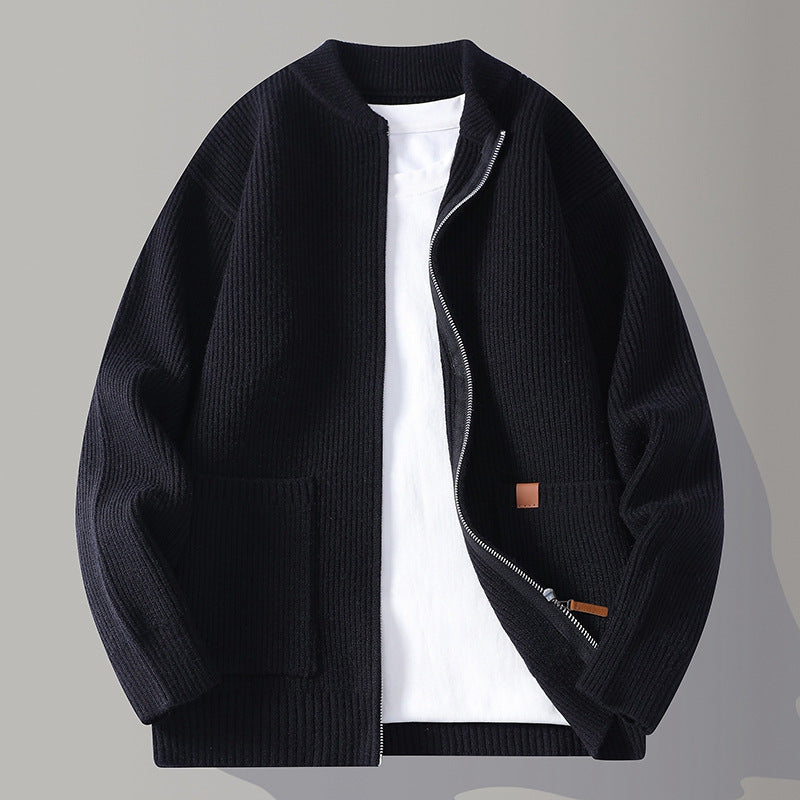 Men’s Ribbed Knit Zip Cardigan - Minimalist Textured Jacket