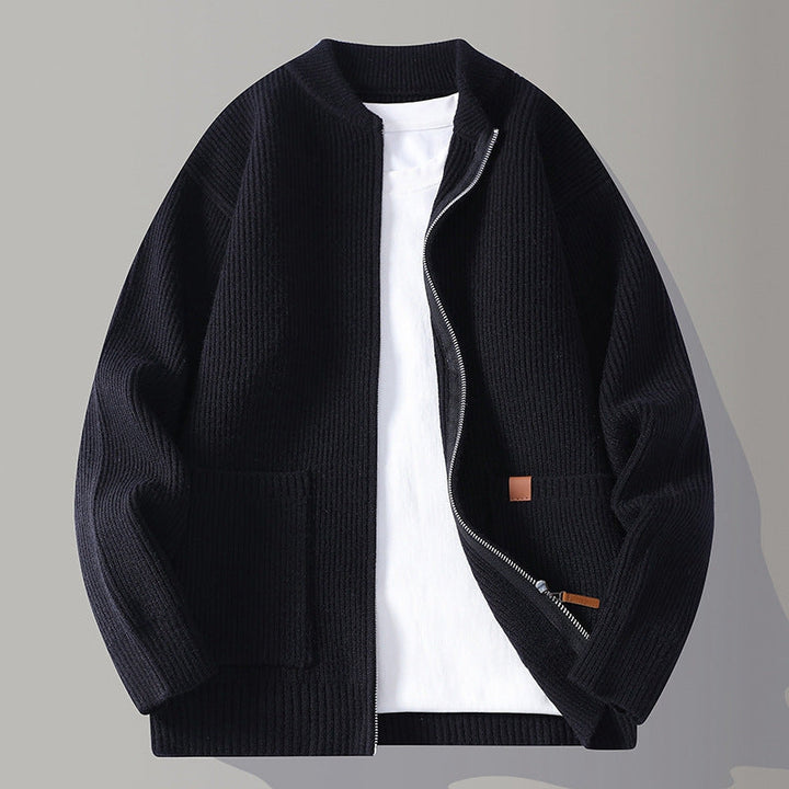 Men’s Ribbed Knit Zip Cardigan - Minimalist Textured Jacket