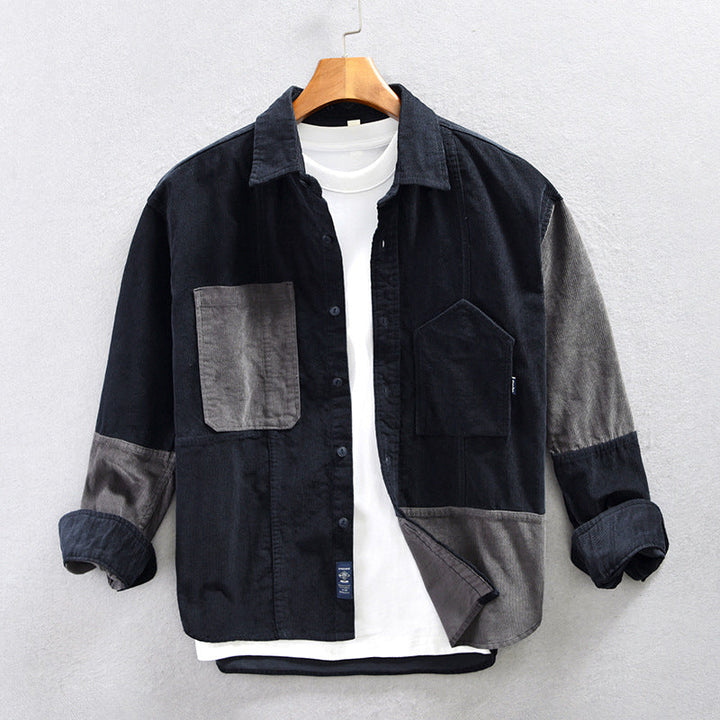 Men's Corduroy Patchwork Long Sleeve Shirt