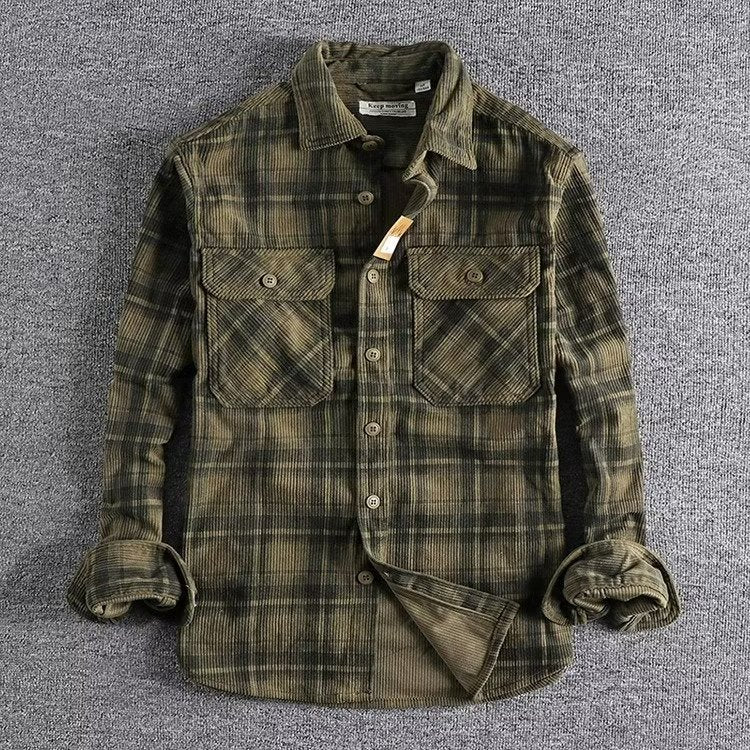 Men's Corduroy Plaid Workwear Overshirt