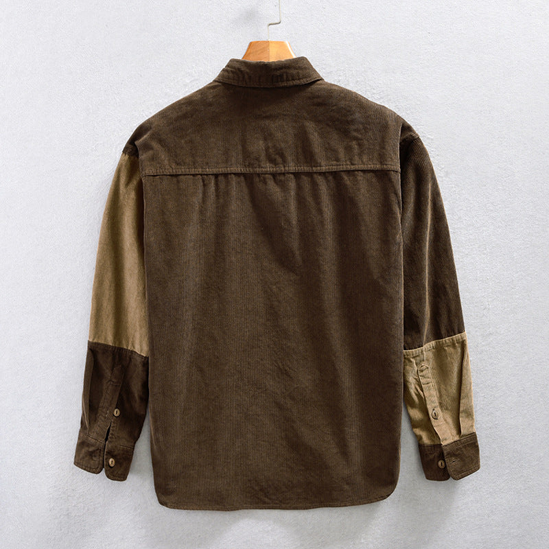 Men's Corduroy Patchwork Long Sleeve Shirt