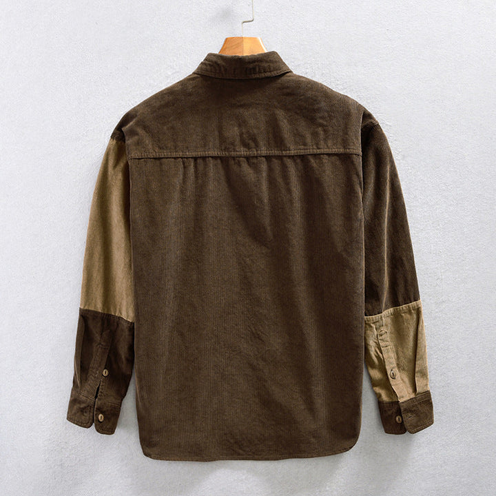 Men's Corduroy Patchwork Long Sleeve Shirt