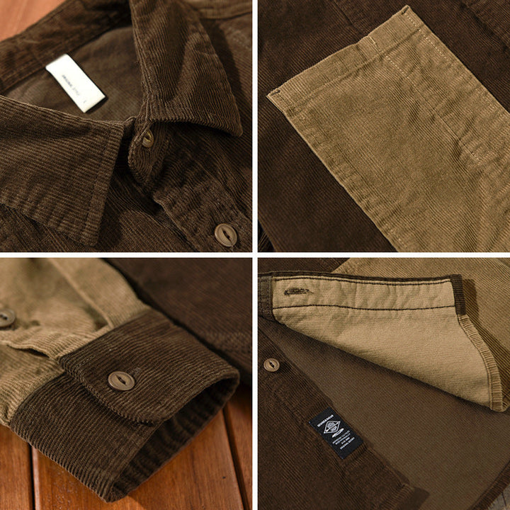 Men's Corduroy Patchwork Long Sleeve Shirt