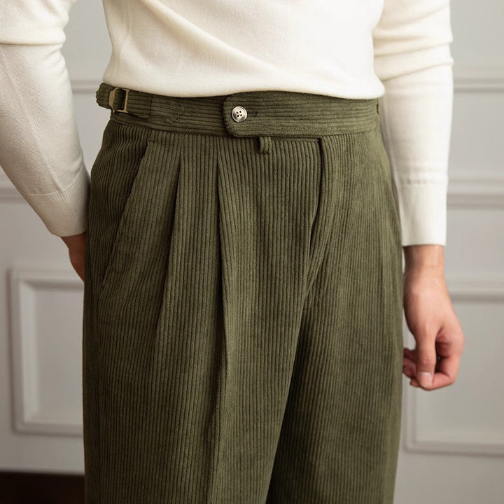 Men's Corduroy Pleated Dress High Waist Gurkha Pants