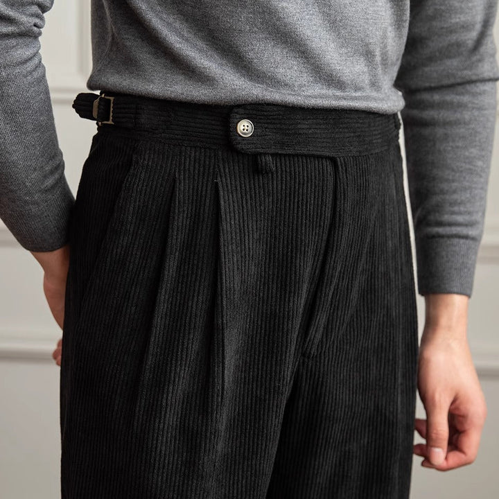 Men's Corduroy Pleated Dress High Waist Gurkha Pants