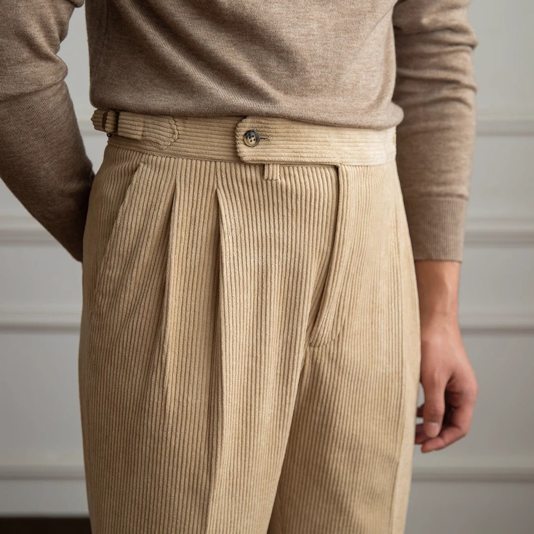 Men's Corduroy Pleated Dress High Waist Gurkha Pants