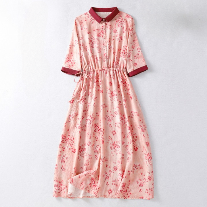 Cotton Floral Midi Dress for Women | Lightweight Drawstring Waist