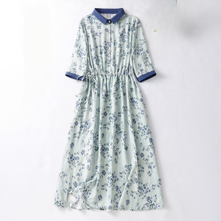 Cotton Floral Midi Dress for Women | Lightweight Drawstring Waist