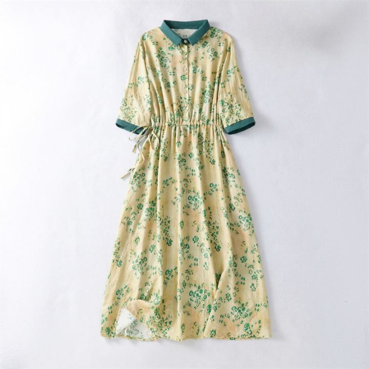 Cotton Floral Midi Dress for Women | Lightweight Drawstring Waist