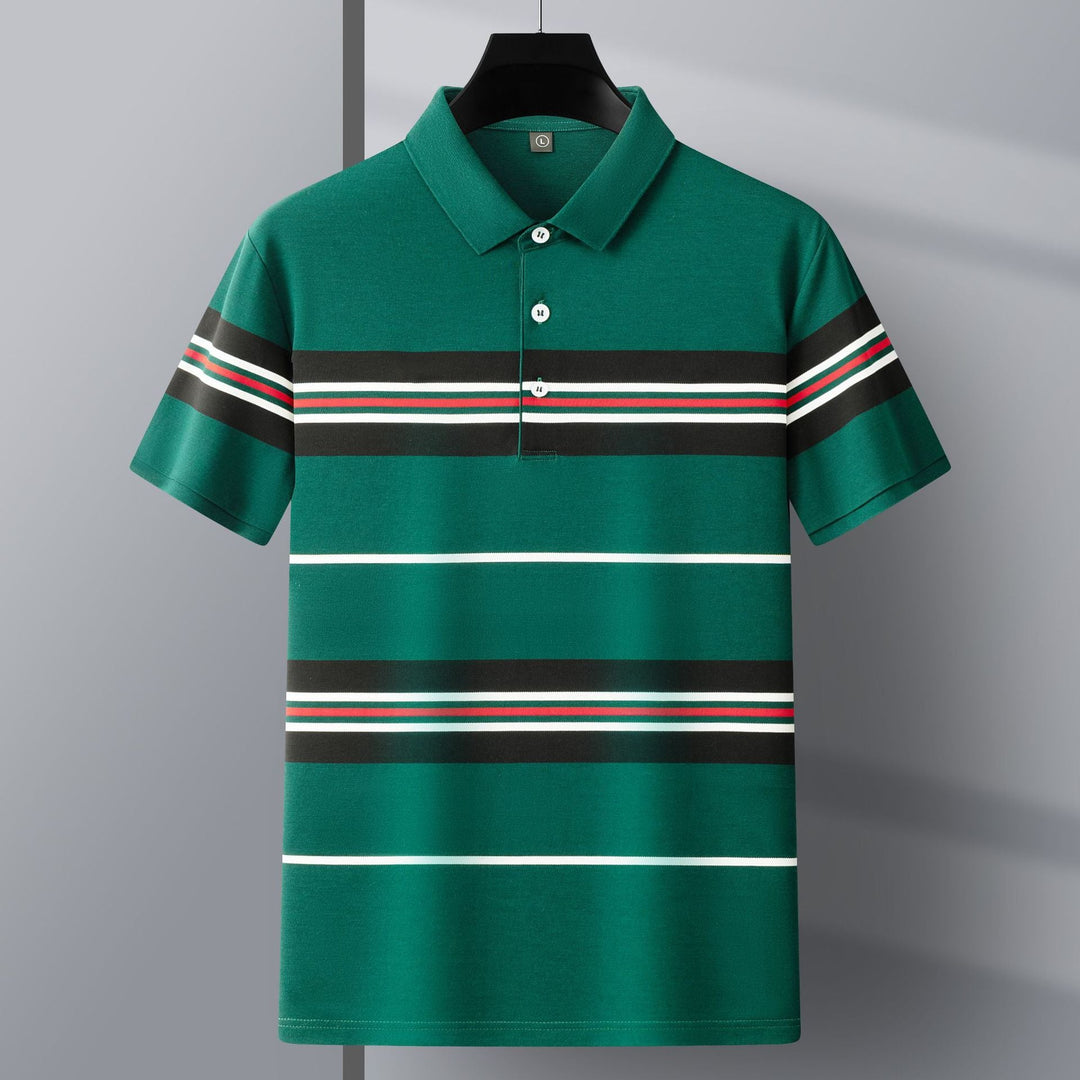 Men’s Cotton Striped Polo Shirt Casual Button Top