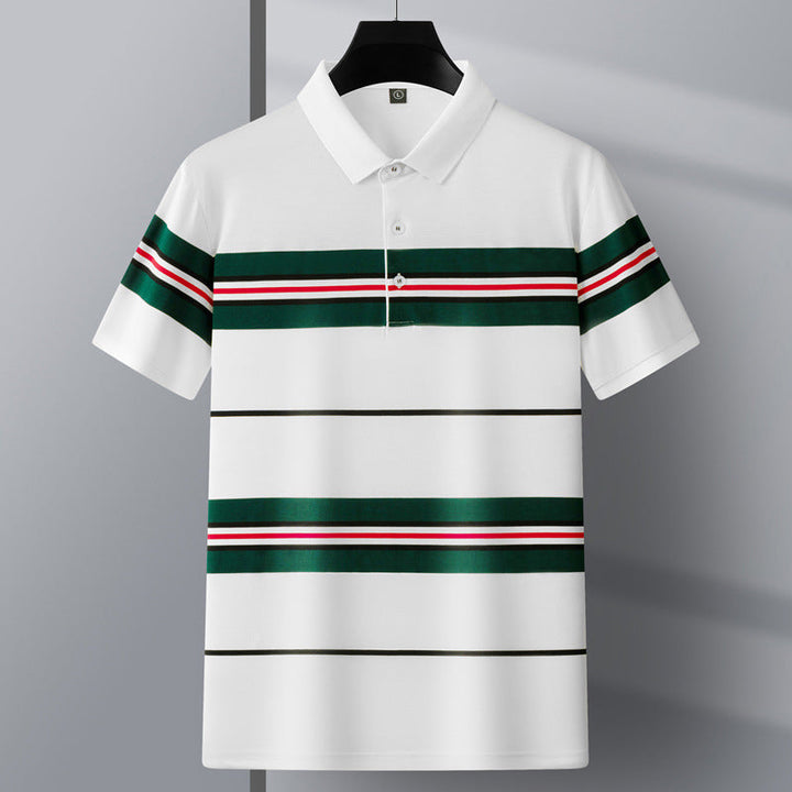 Men’s Cotton Striped Polo Shirt Casual Button Top