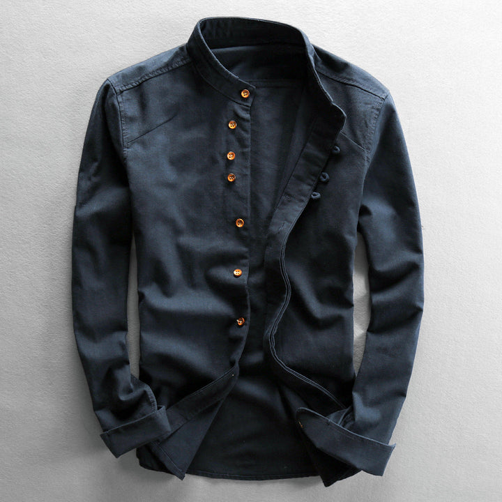Men's Cotton Linen Button Down Long Sleeve Shirt