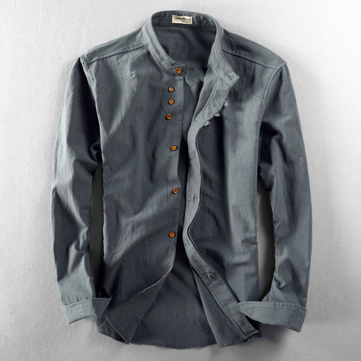 Men's Cotton Linen Button Down Long Sleeve Shirt