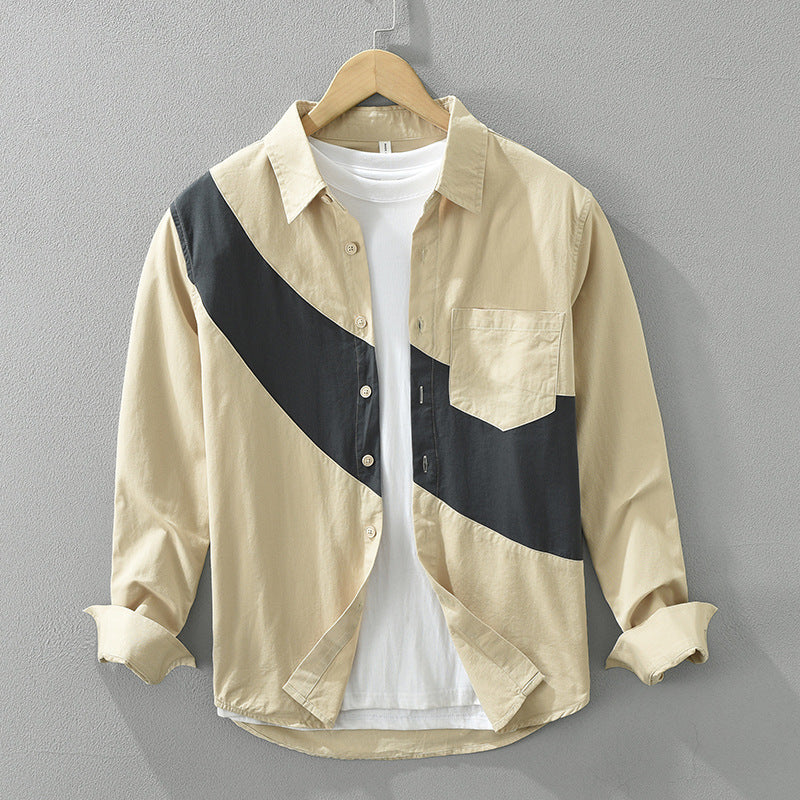 Men's Cotton Colour Block Long Sleeve Shirt