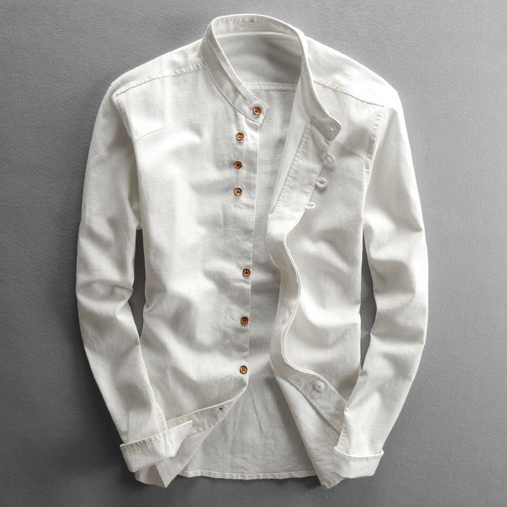 Men's Cotton Linen Button Down Long Sleeve Shirt