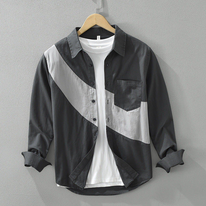Men's Cotton Colour Block Long Sleeve Shirt