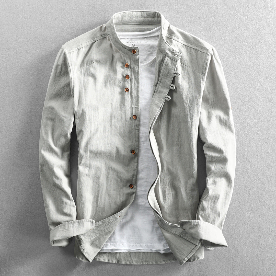 Men's Cotton Linen Button Down Long Sleeve Shirt
