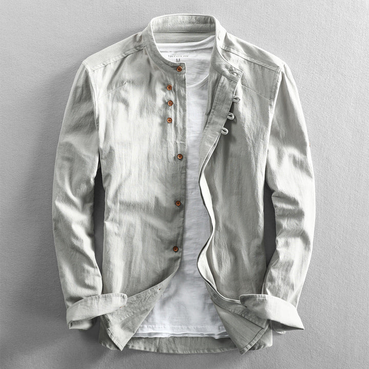 Men's Cotton Linen Button Down Long Sleeve Shirt
