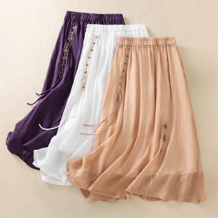 Women's Cotton Embroidered Boho Maxi Skirt