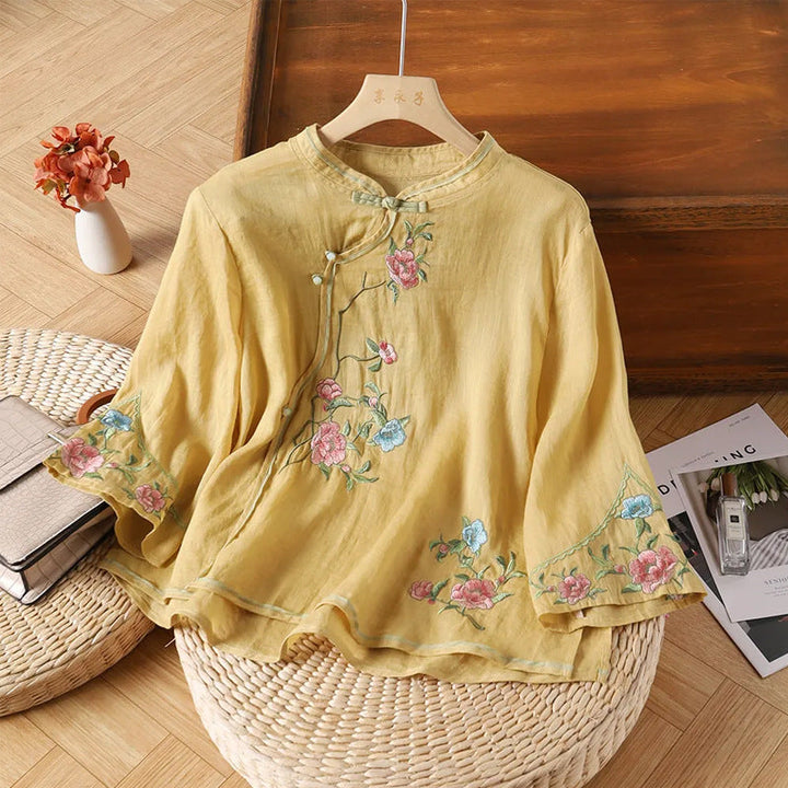 Women's Cotton Floral Embroidered Blouse Top