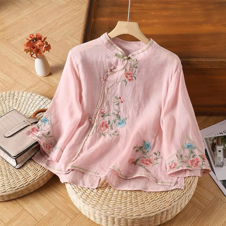 Women's Cotton Floral Embroidered Blouse Top