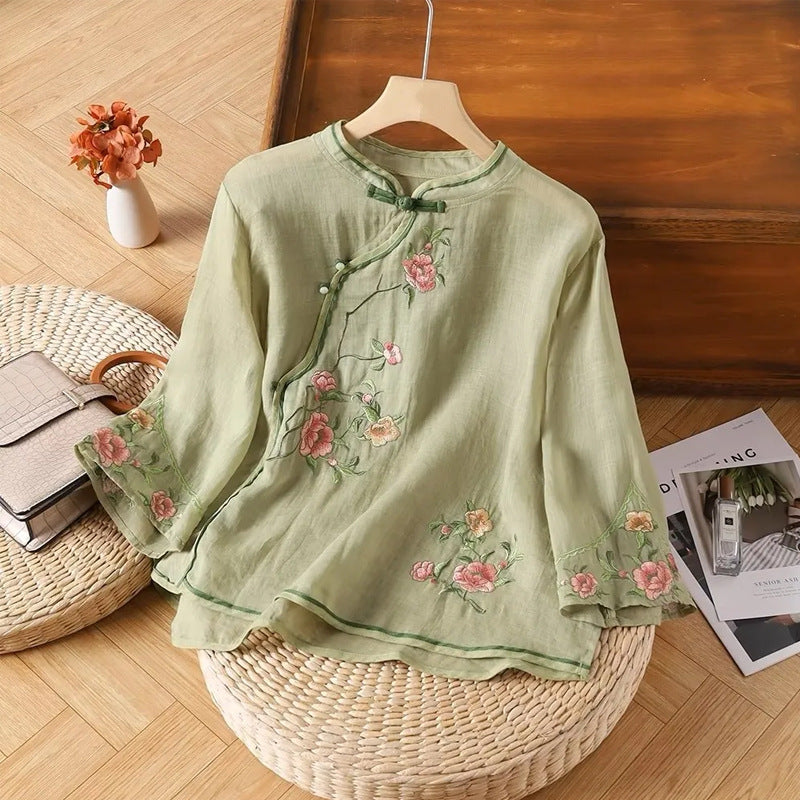 Women's Cotton Floral Embroidered Blouse Top