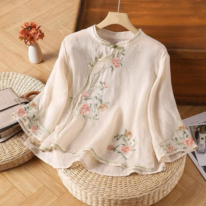 Women's Cotton Floral Embroidered Blouse Top