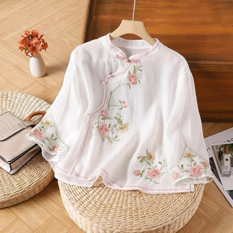 Women's Cotton Floral Embroidered Blouse Top
