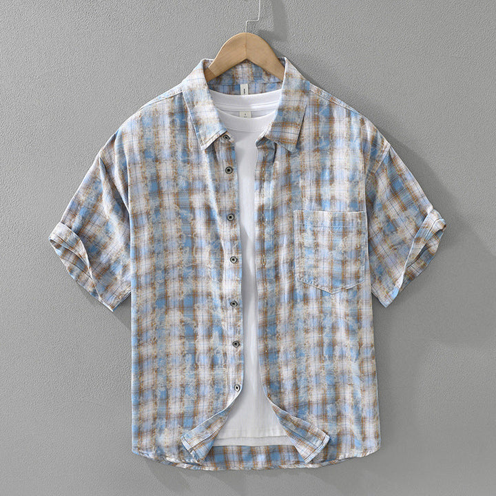 Men's Cotton Plaid Short Sleeve Shirt