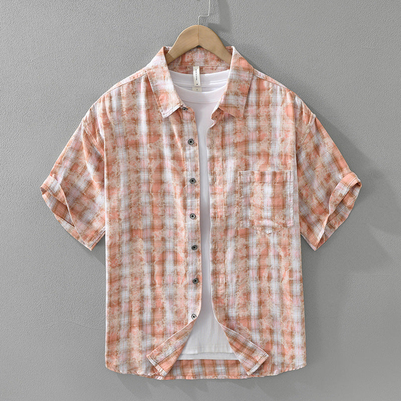 Men's Cotton Plaid Short Sleeve Shirt